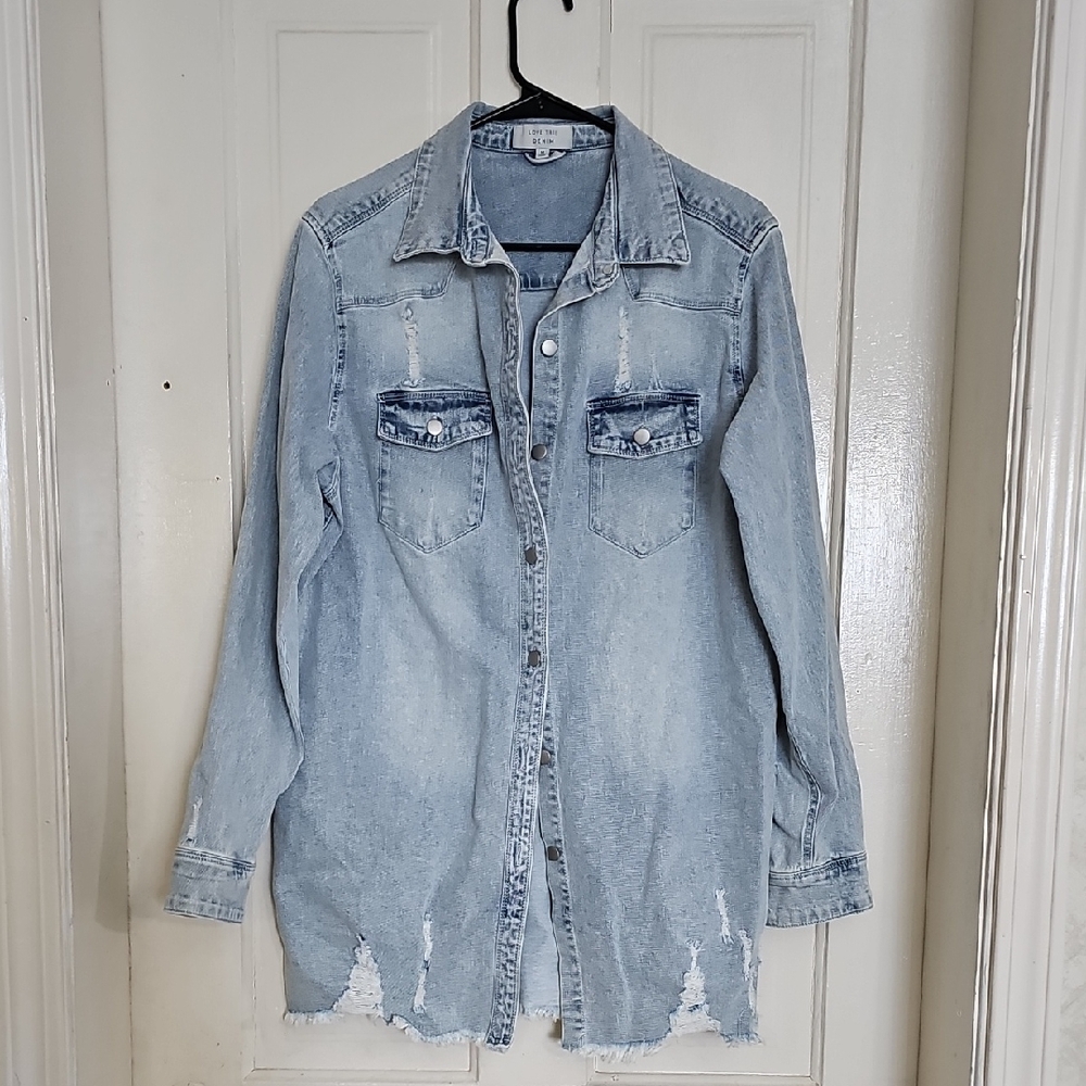 Distressed Denim Shirt Jacket